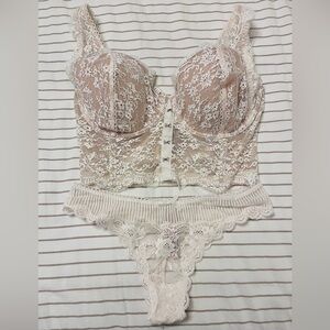Victoria's Secret Lace Bustier and Panties - Beige
